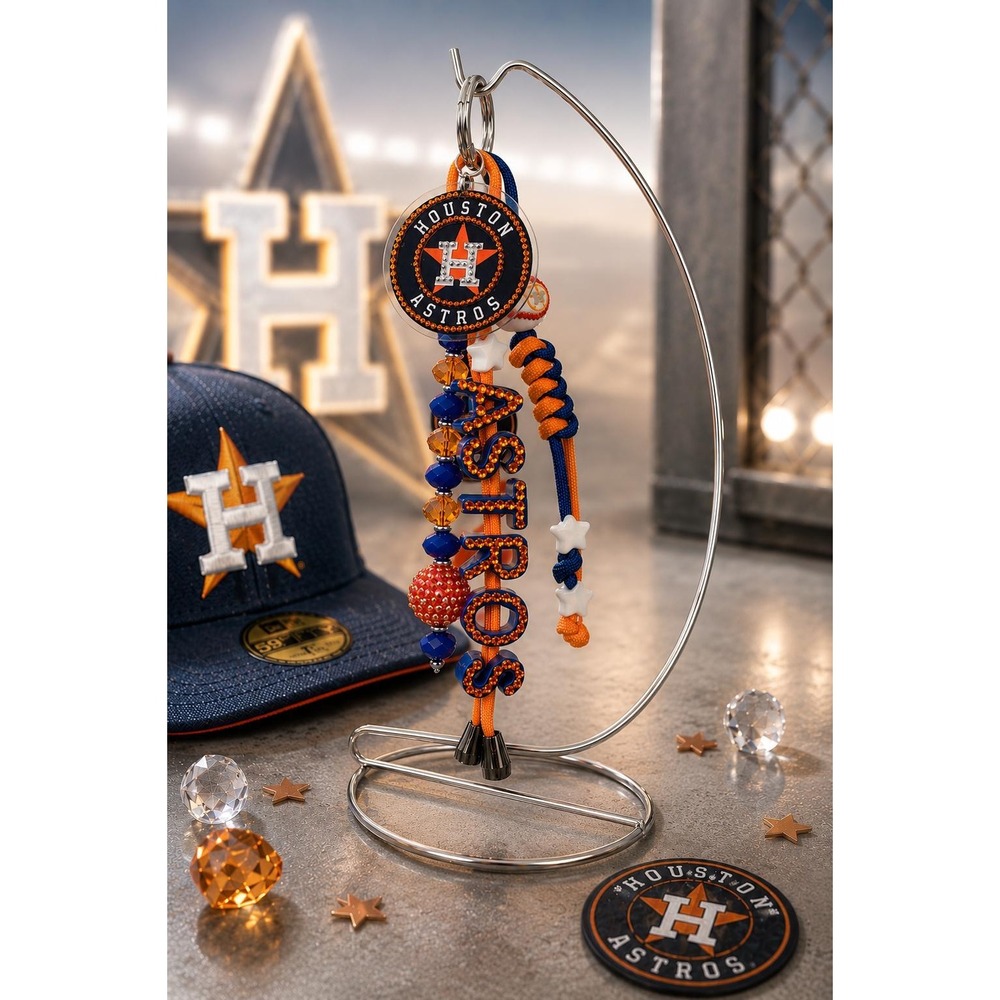 Houston Baseball Purse Charm | Orange & Navy Beaded Keychain